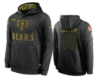Men's Chicago Bears Black 2020 Customize Salute to Service Sideline Therma Pullover Hoodie